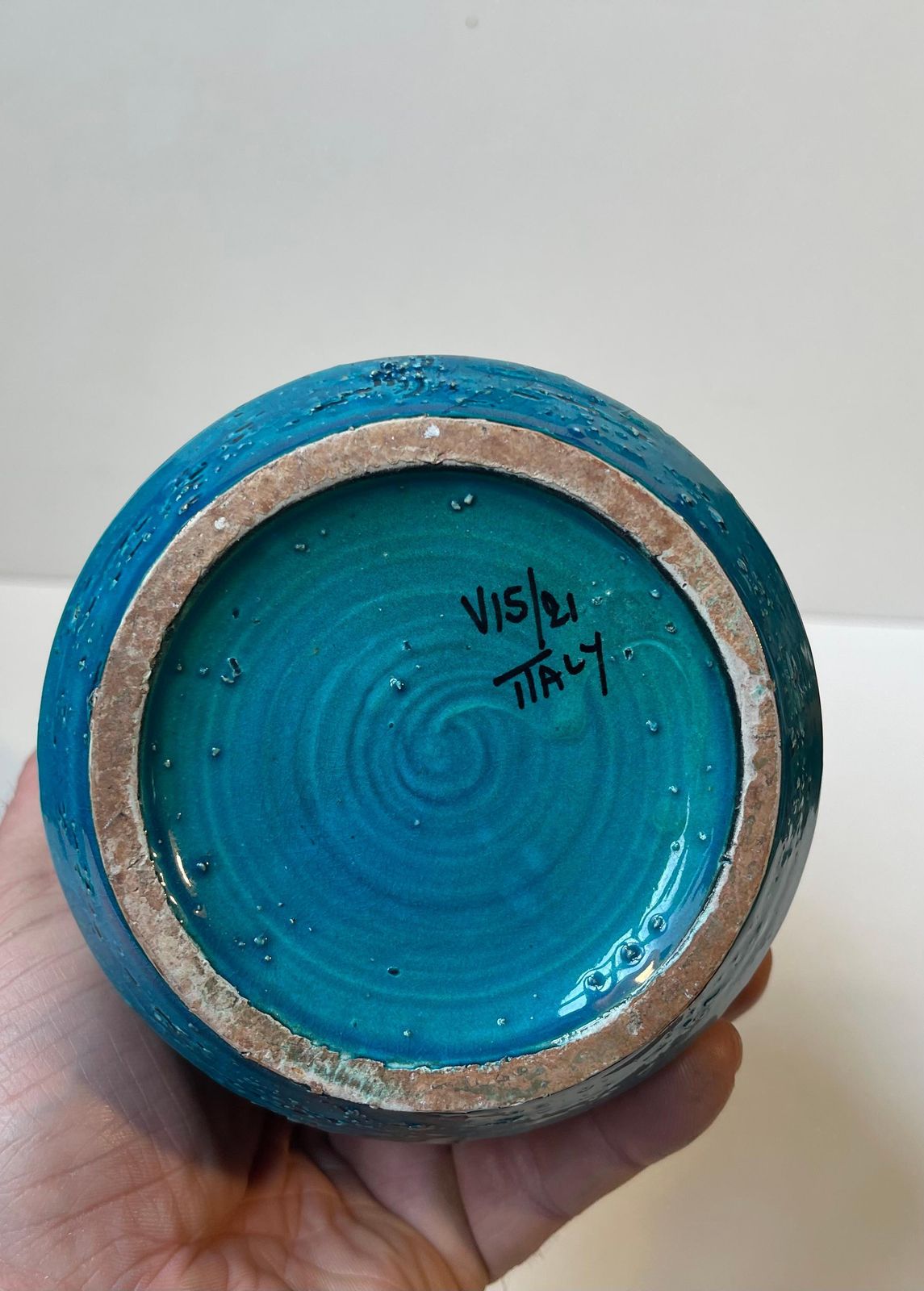 Italian Modern Turquoise Stoneware Vase W.Sunflowers By Aldo Londi For Bitossi photo vinterior