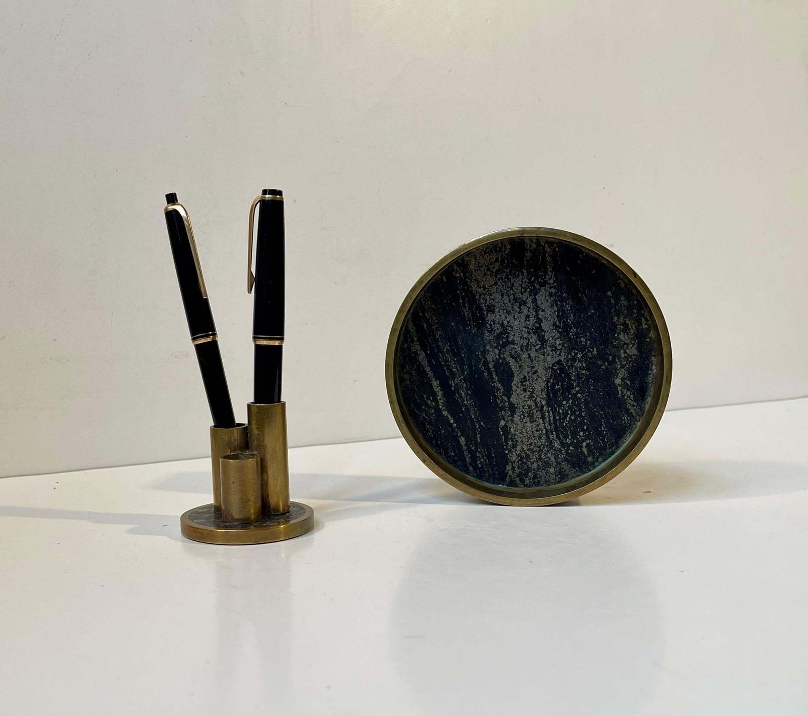 Midcentury Natural Stone & Brass Pen Holder & Ashtray By Saulo Norway, 1960s photo buy