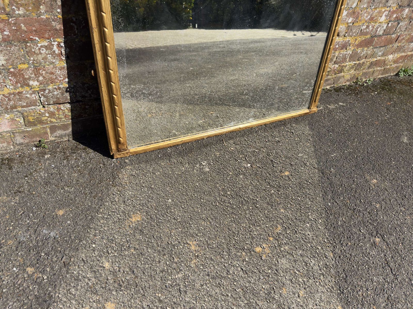 A Wonderful Large Antique English 19th C Arched Gilt Rope Twist Framed Overmantle Mirror. photo vinterior