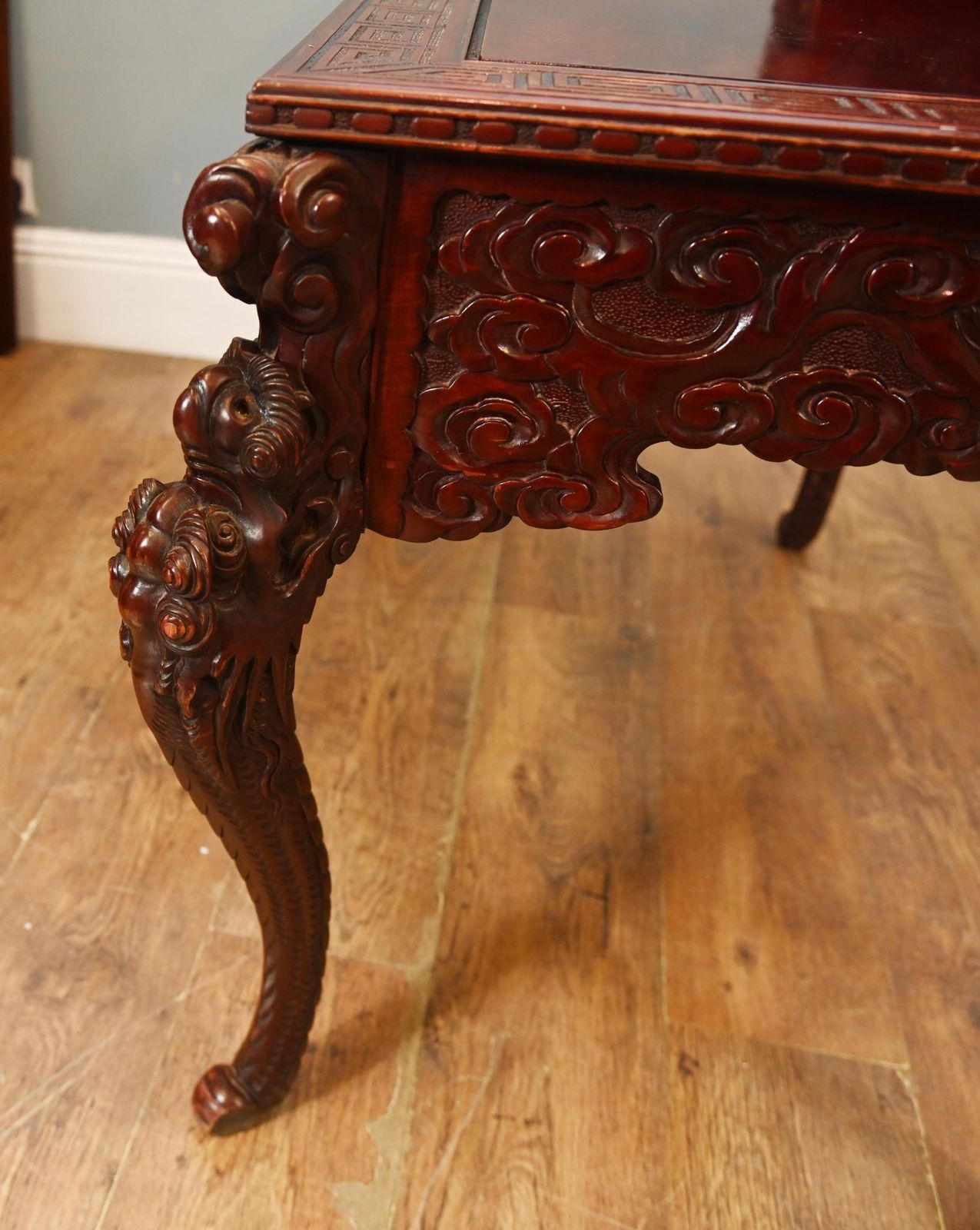 photo for sale Japanese Carved Desk Hardwood Bureau Meije