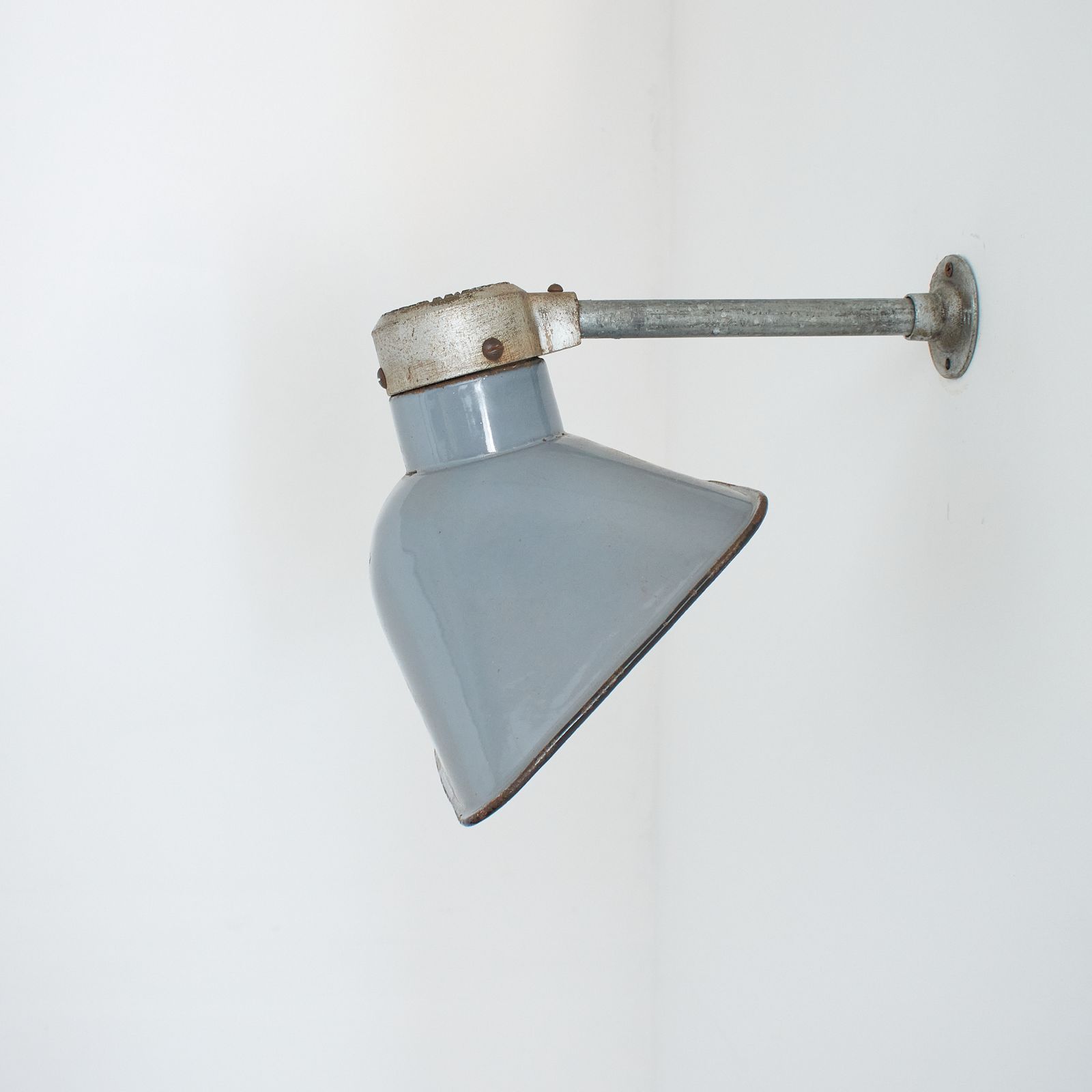 Industrial Antique Grey Enamel Factory Wall Light By Benjamin photo for sale