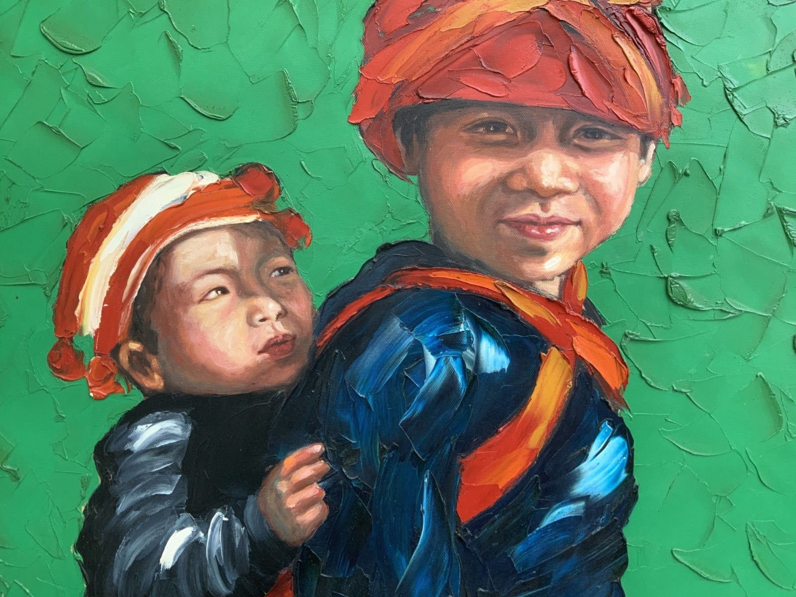 Large Signed Original Contemporary Asian Impasto Oil Portrait Painting (2 Of 2) photo 445.0