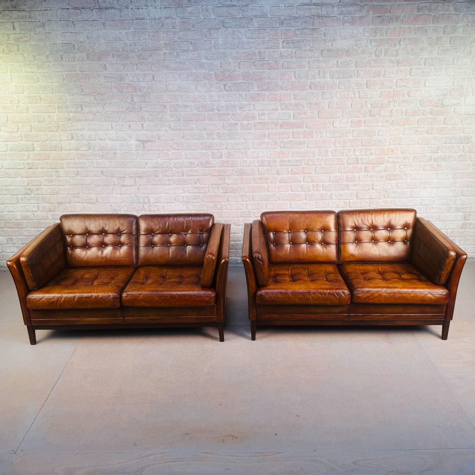Pair Of Vintage Danish Tan Leather Two Seater Sofas photo Furniture