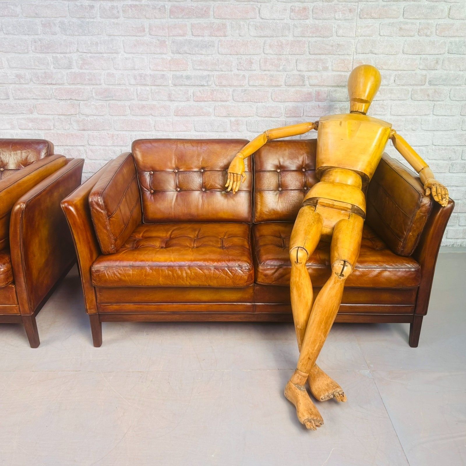 Pair Of Vintage Danish Tan Leather Two Seater Sofas photo vinterior