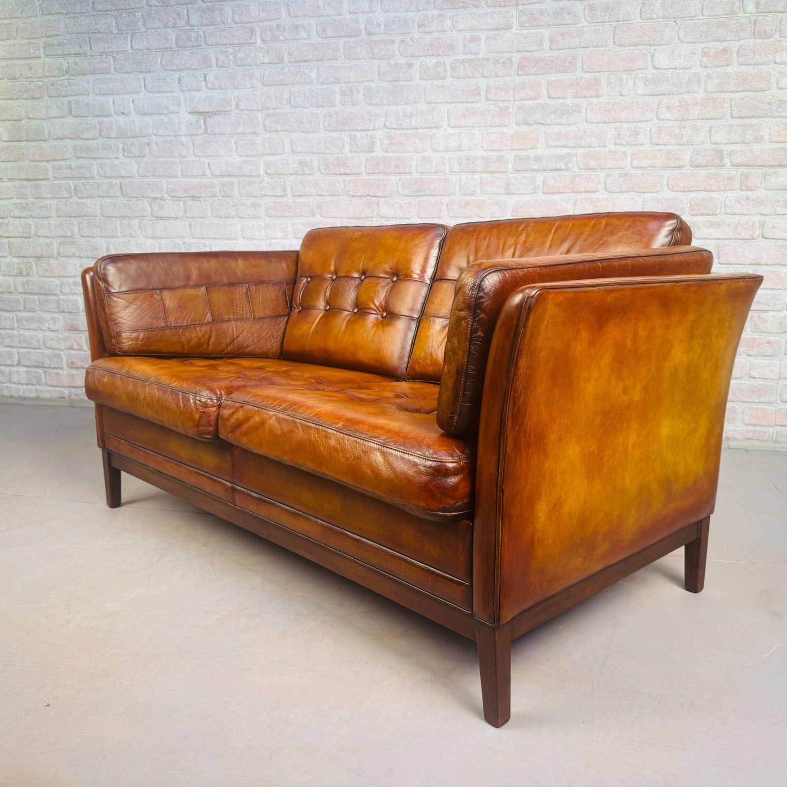 Pair Of Vintage Danish Tan Leather Two Seater Sofas photo vintage