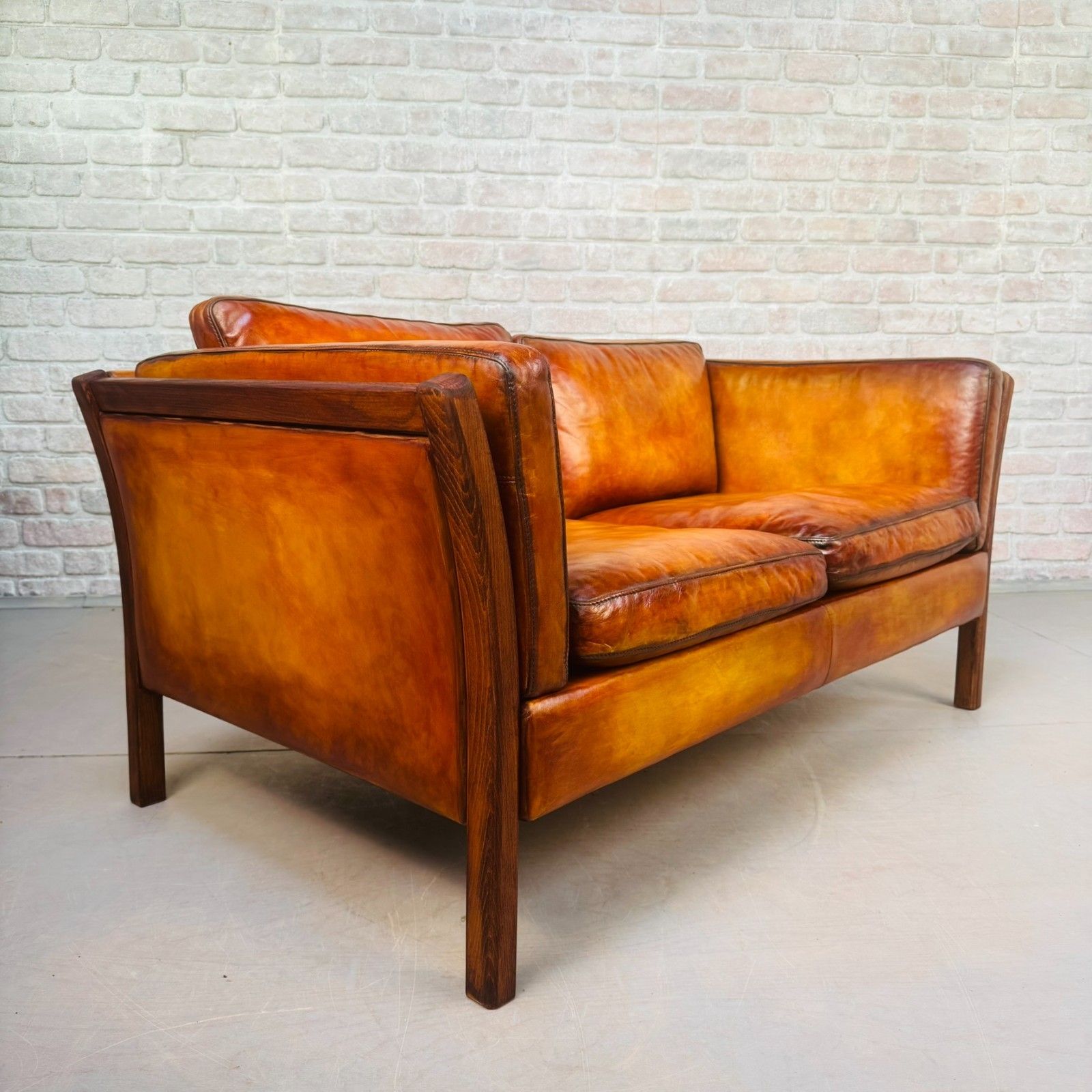 Vintage Danish Stouby Tan Leather Two Seater Sofa photo vinterior