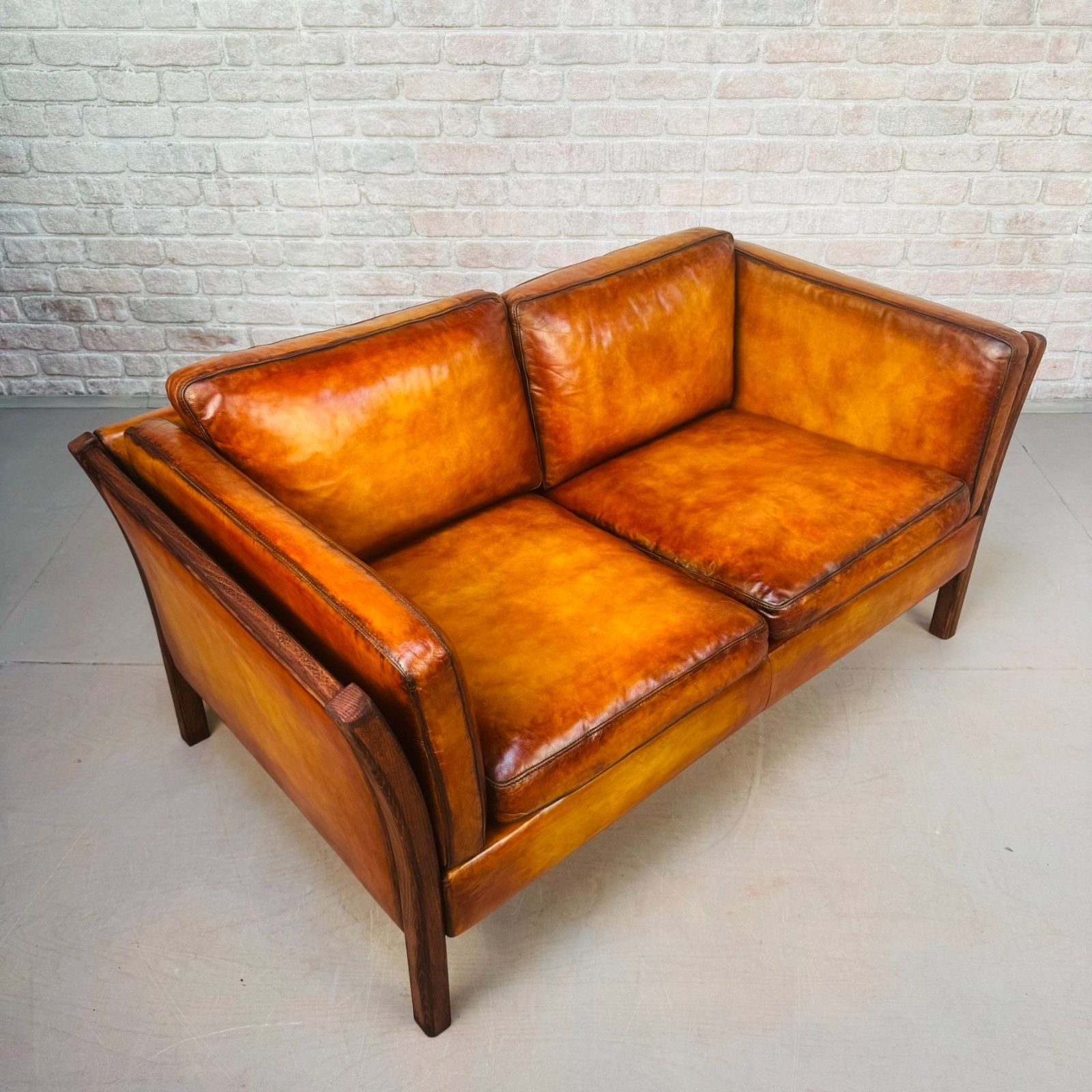 Vintage Danish Stouby Tan Leather Two Seater Sofa photo vintage