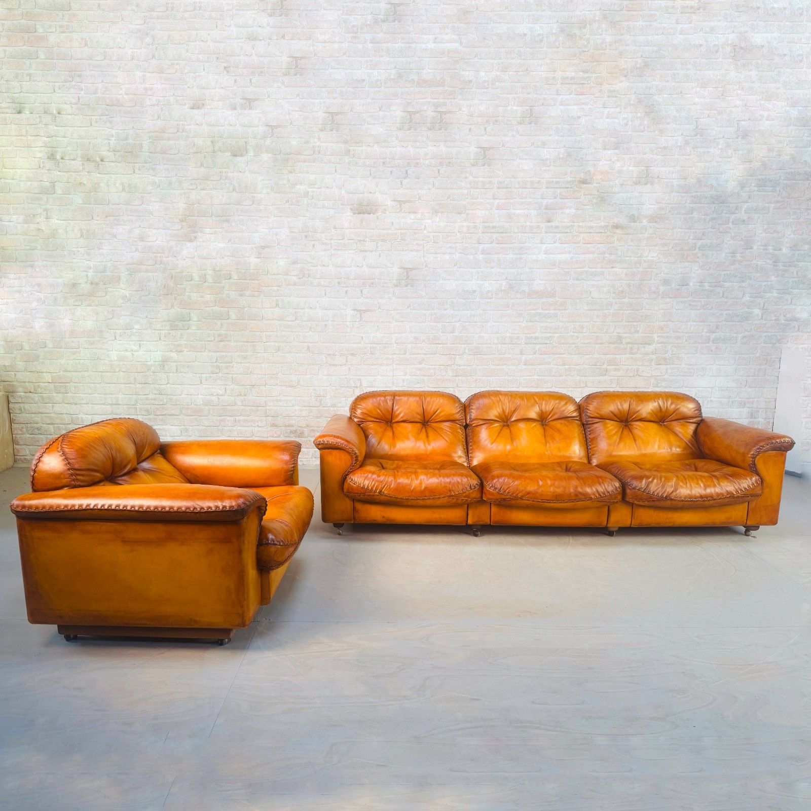 1970s Swiss De Sede Ds 101 Tan Leather Three Seater & Armchair Suite photo for sale