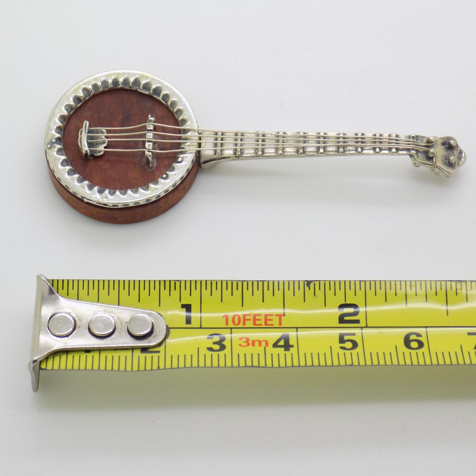 photo furniture Vintage Italian Handmade Sterling Silver And Wood Mandolin Figurine, 1980s