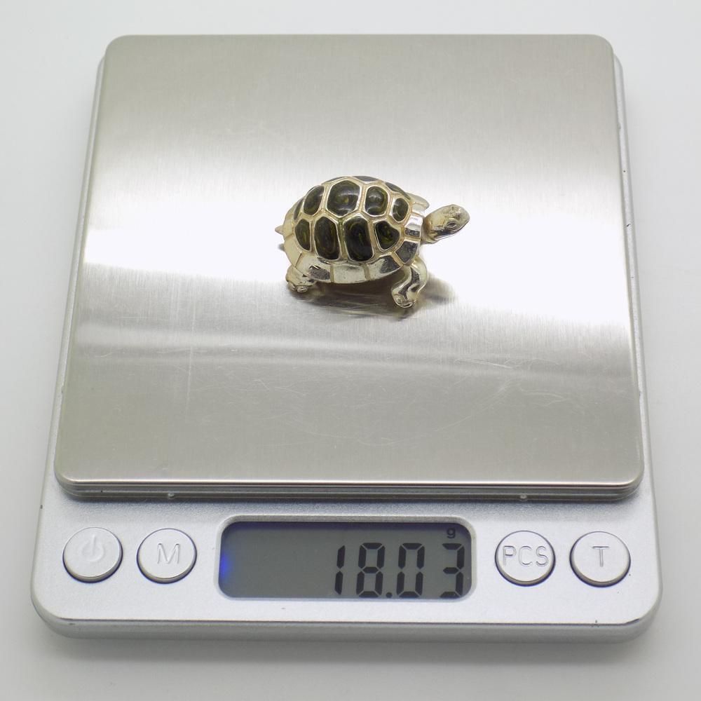 photo furniture Vintage Italian Handmade Sterling Silver 925 Enameled Turtle Figurine From Saturno, 1980s