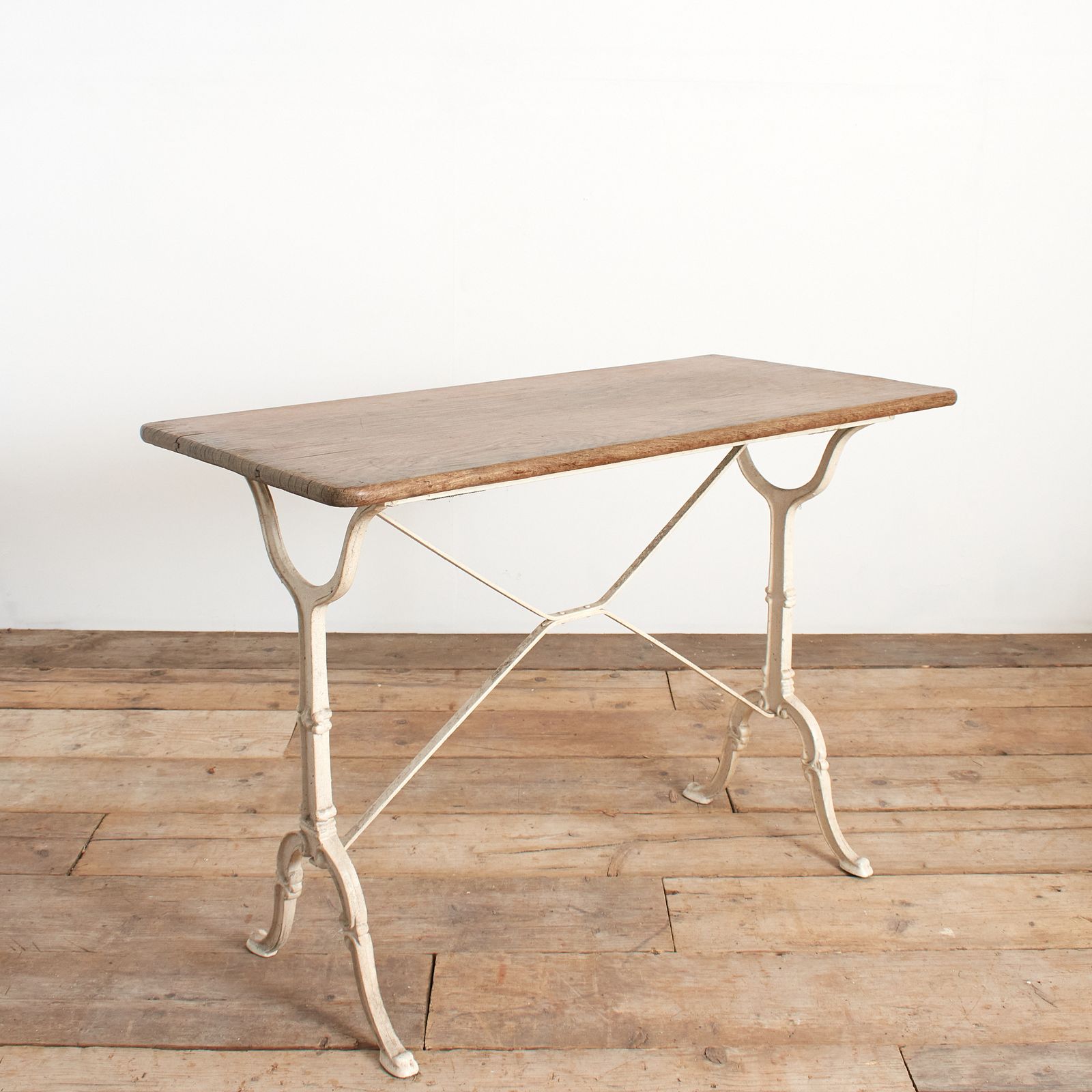 Antique French Wrought Iron Garden Bistro Table Wooden Top photo vintage