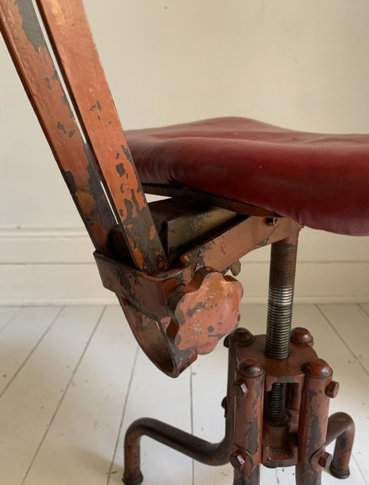 photo buy Vintage Industrial Machinist's / Factory / Dentist Chair Red Vinyl