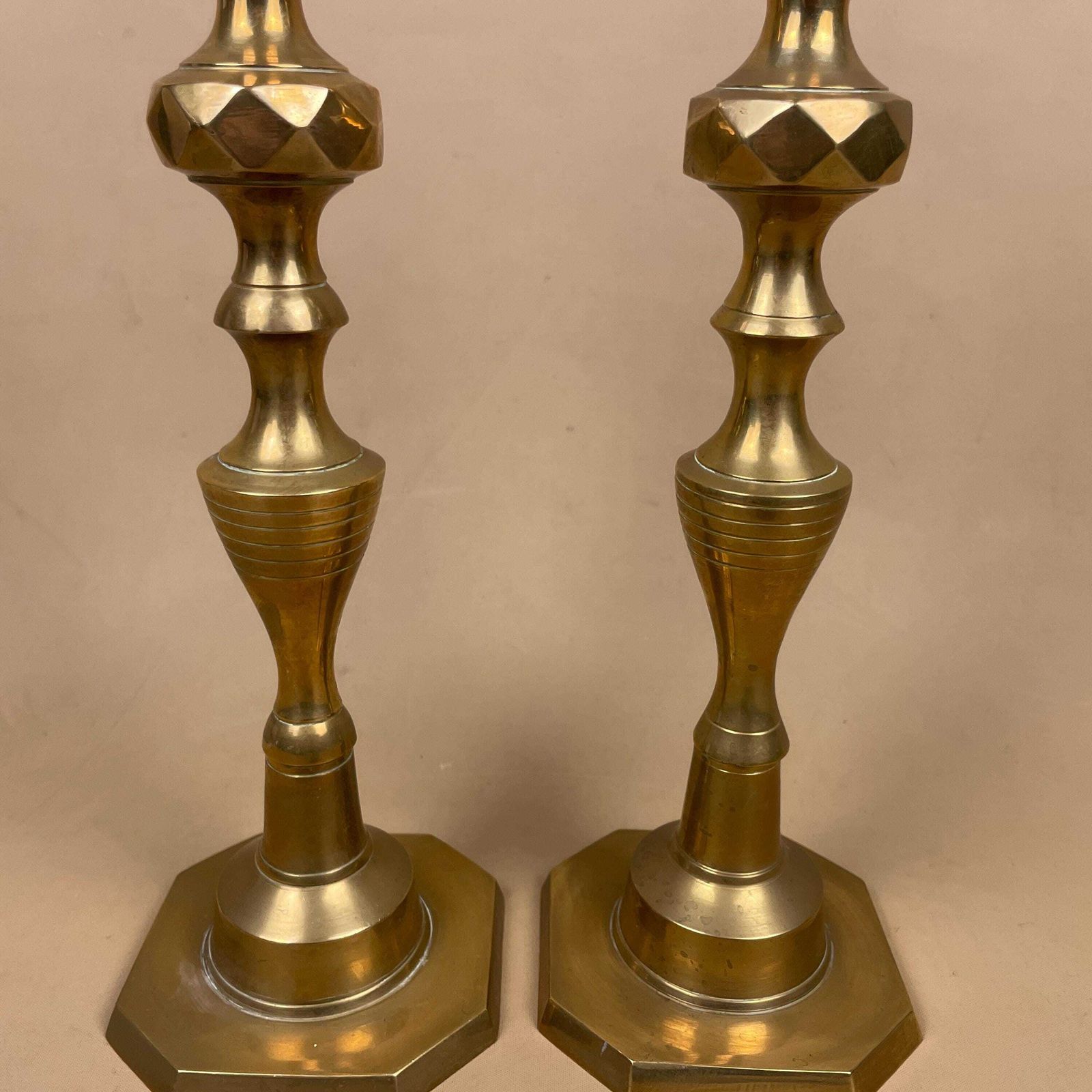 Antique Matching Pair Of Gold Brass Metal Candlestick Candle Stick Holders Vintage Column Taper Dinner Candlesticks Base Pillar Holder photo 75.0