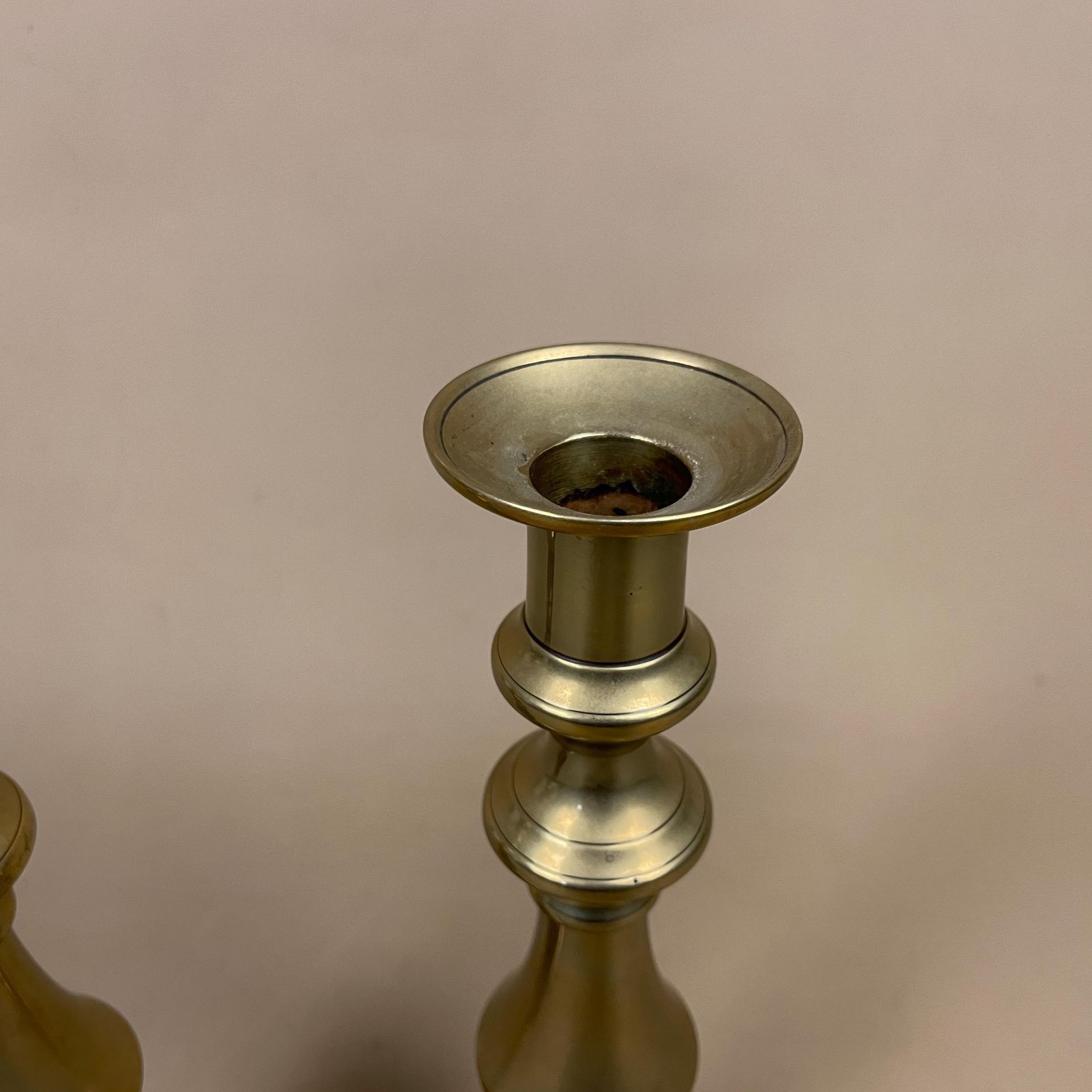 Antique Matching Pair Of Gold Brass Metal Candlestick Candle Stick Holders Vintage Column Taper Dinner Candlesticks Base Pillar Holder photo buy