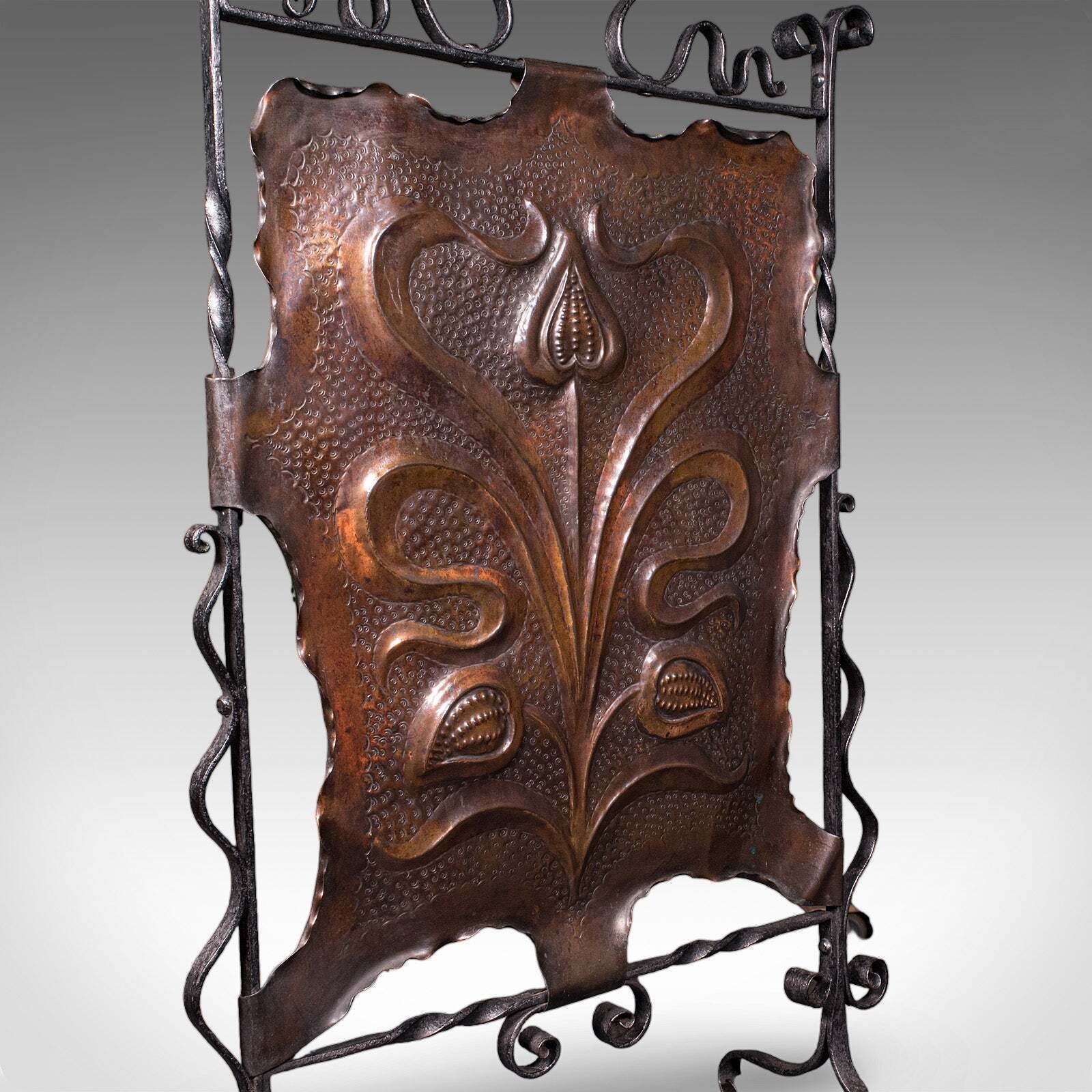 Antique Fire Screen, Art Nouveau, French, Fireplace Reflector, Copper, Victorian photo buy