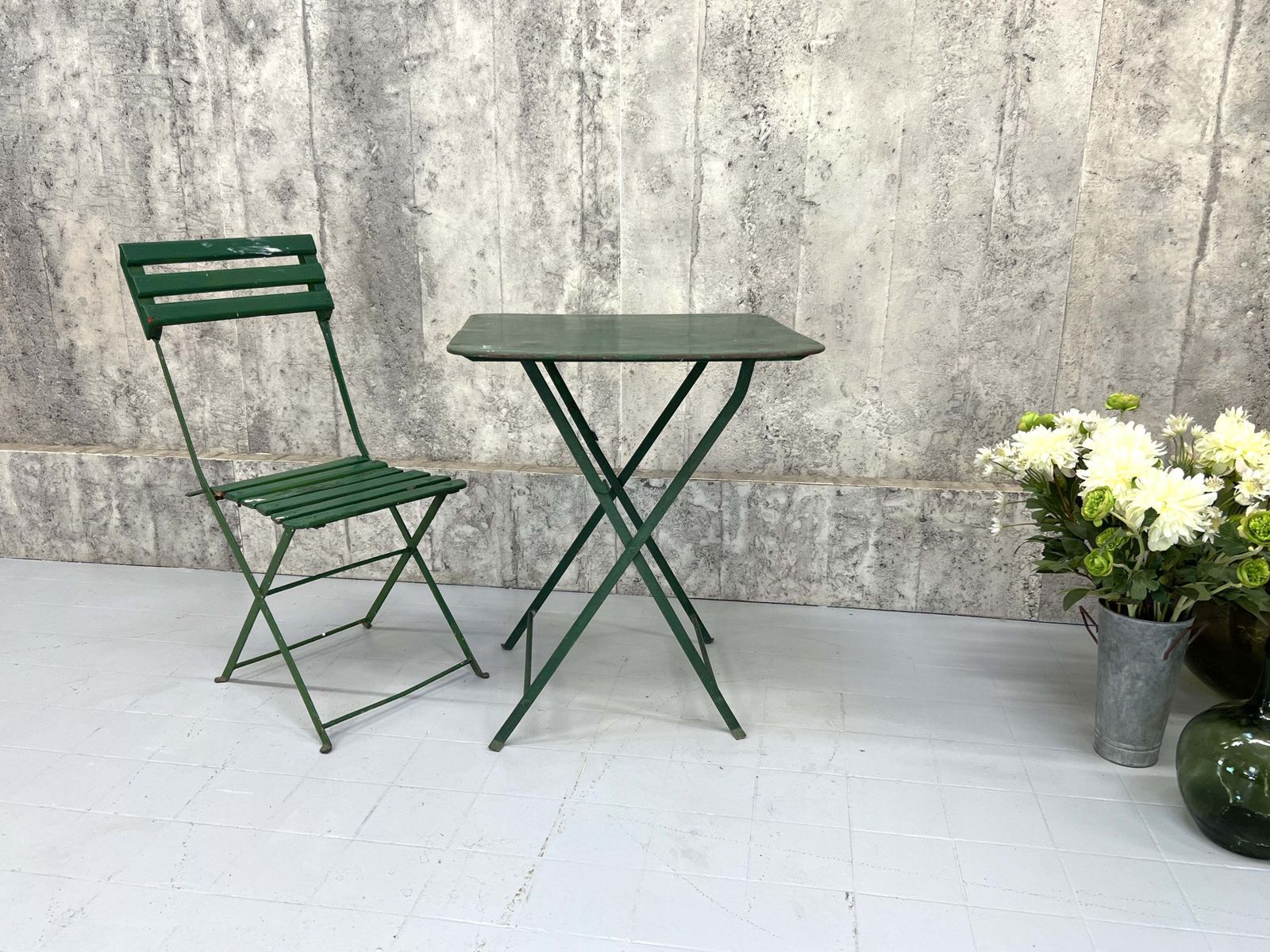 Folding Green Garden Table And Bistro Chair