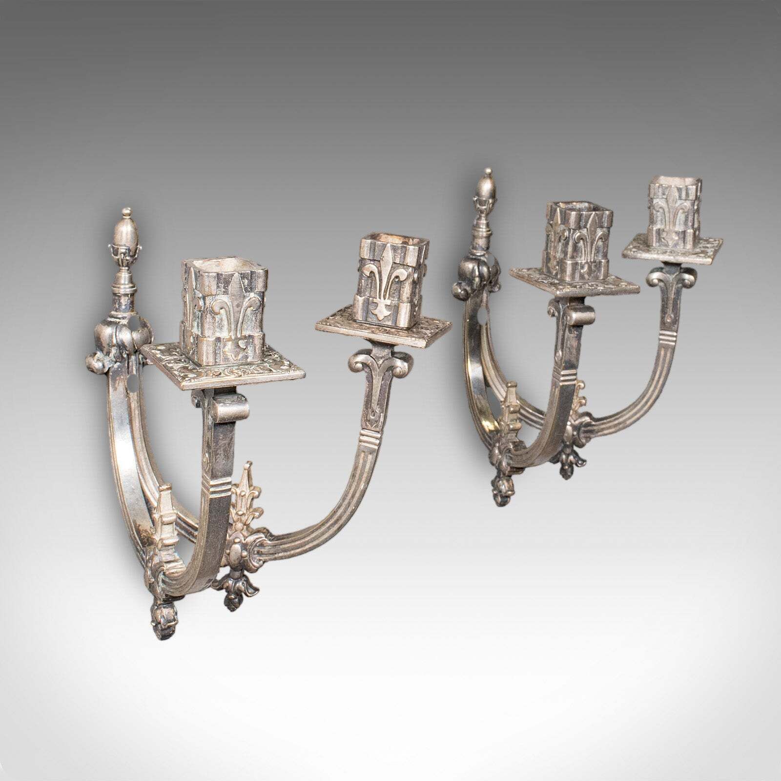 Pair Of Antique Candle Sconces, French, Wall Lighting, Art Nouveau, Victorian