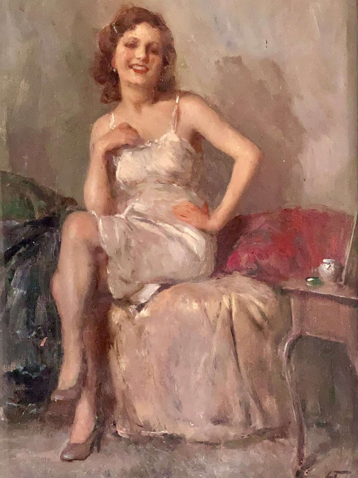 Original Italian Oil Painting Portrait Of A Woman – Attilio Toro (1892–1982) photo for sale