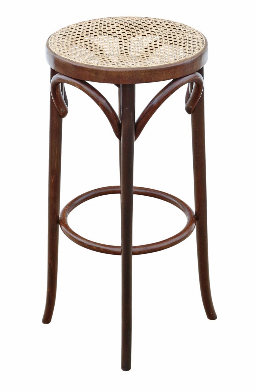 Antique C.1925 Bentwood High Tall Stool – Cane Seat, Fine Quality