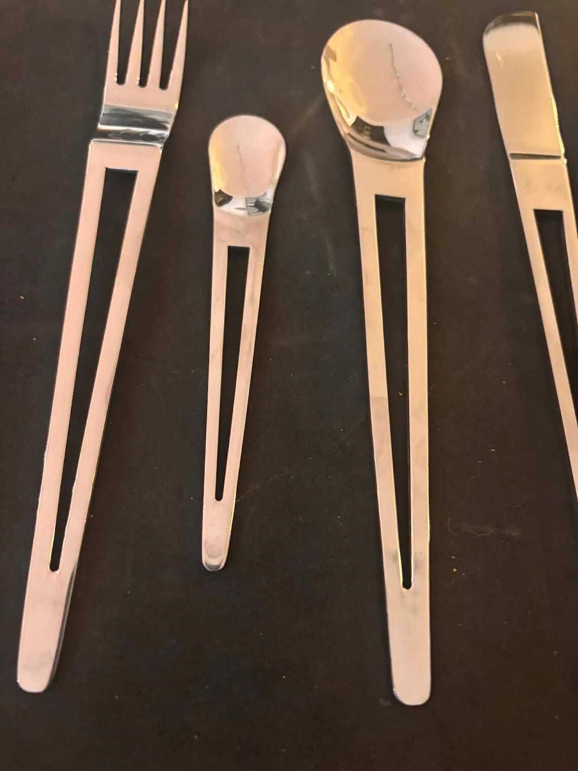 Flatware Set For 12 Stainless Steel Design Cutlery Modernist Design Post Modern Aztec Cutlery Set From Herdmar Made In Portugal Wedding Gift photo vintage