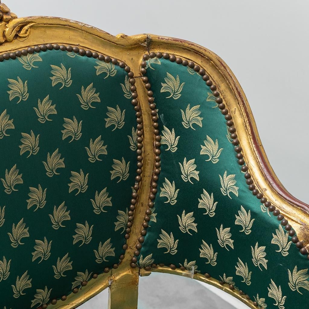 Pair Of Louis XV Style Armchairs In Gold With Vintage Green Fabric photo Furniture