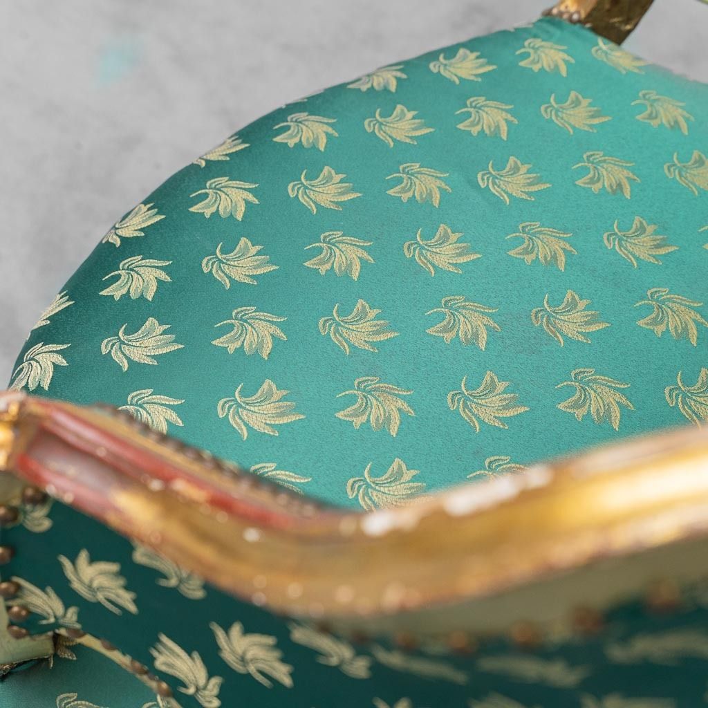 Furniture Pair Of Louis XV Style Armchairs In Gold With Vintage Green Fabric photo