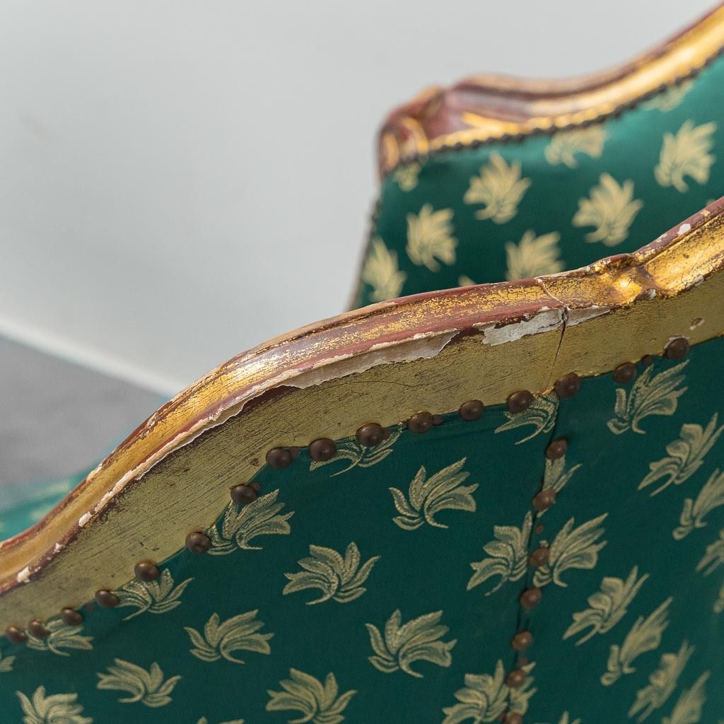 477.0 Pair Of Louis XV Style Armchairs In Gold With Vintage Green Fabric photo