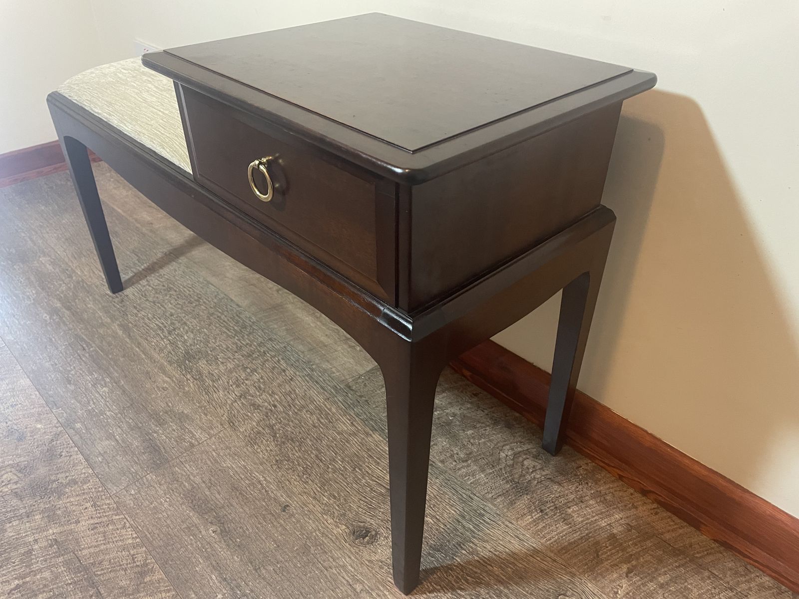 Vintage Stag Solid Wood Telephone / Hall Bench With Drawer – Dark Mahogany Veneer photo for sale