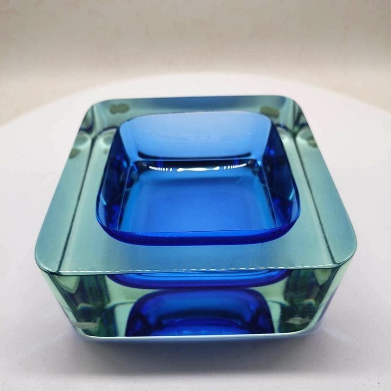 1960s Big Square Handcrafted Astray Or Catch All In Murano Glass. Made In Italy. photo for sale