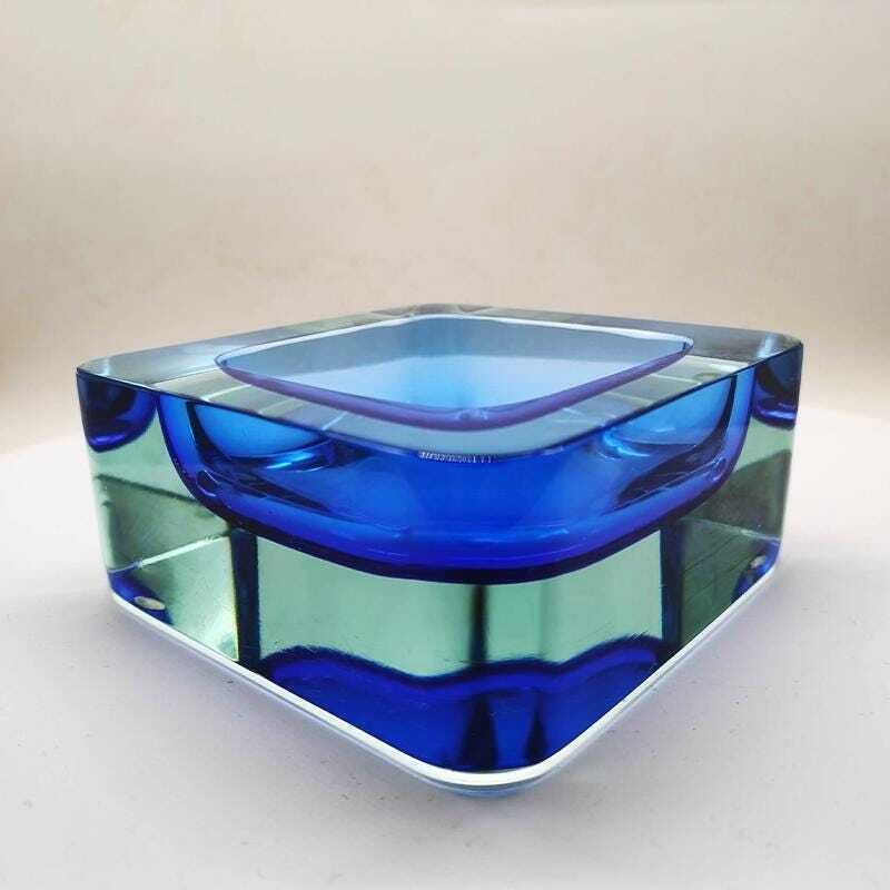 1960s Big Square Handcrafted Astray Or Catch All In Murano Glass. Made In Italy. photo Home Decor