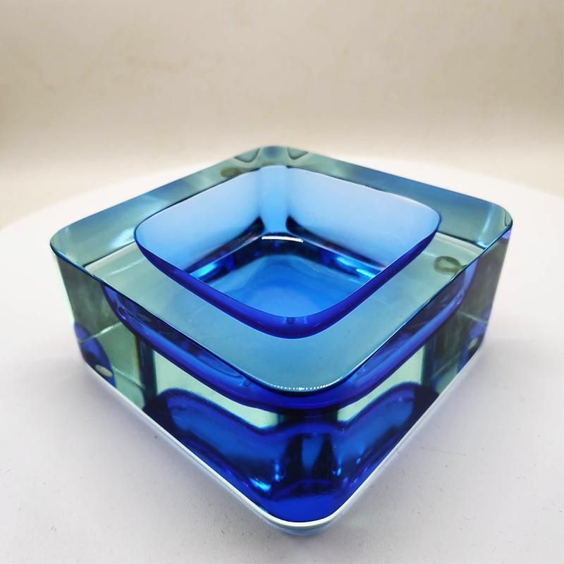1960s Big Square Handcrafted Astray Or Catch All In Murano Glass. Made In Italy. photo 353.0