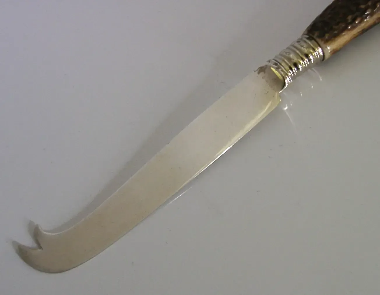 Suberb English Stag Handle Solid Sterling Silver Cheese Slice 1908 Antique 62g photo 95.0