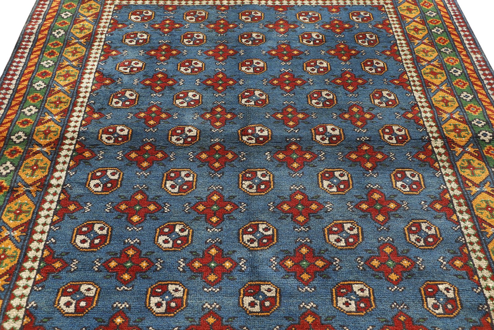 Blue Oriental Turkmen Bokhara Tribal Authentic Rug photo for sale