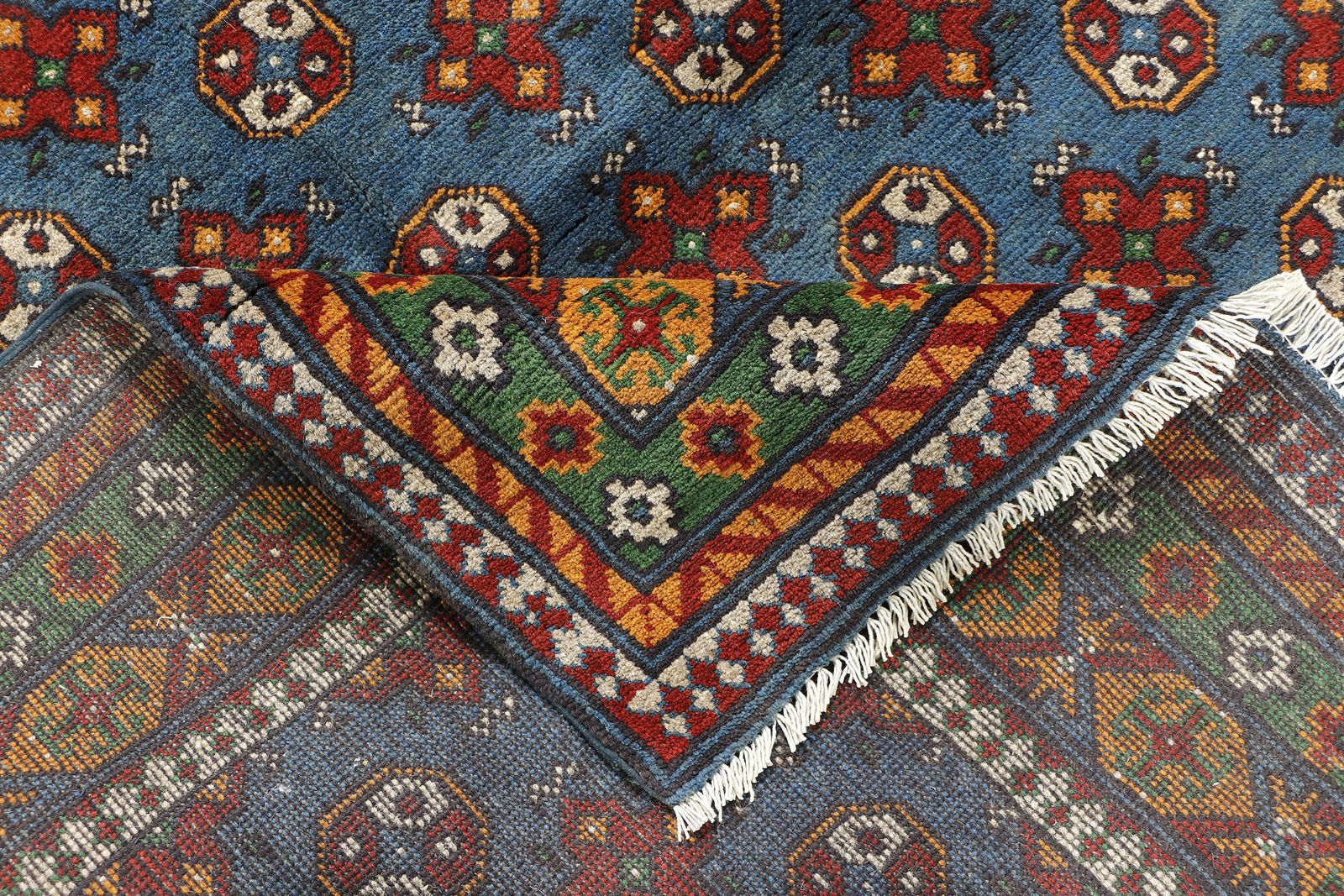 Blue Oriental Turkmen Bokhara Tribal Authentic Rug photo vinterior