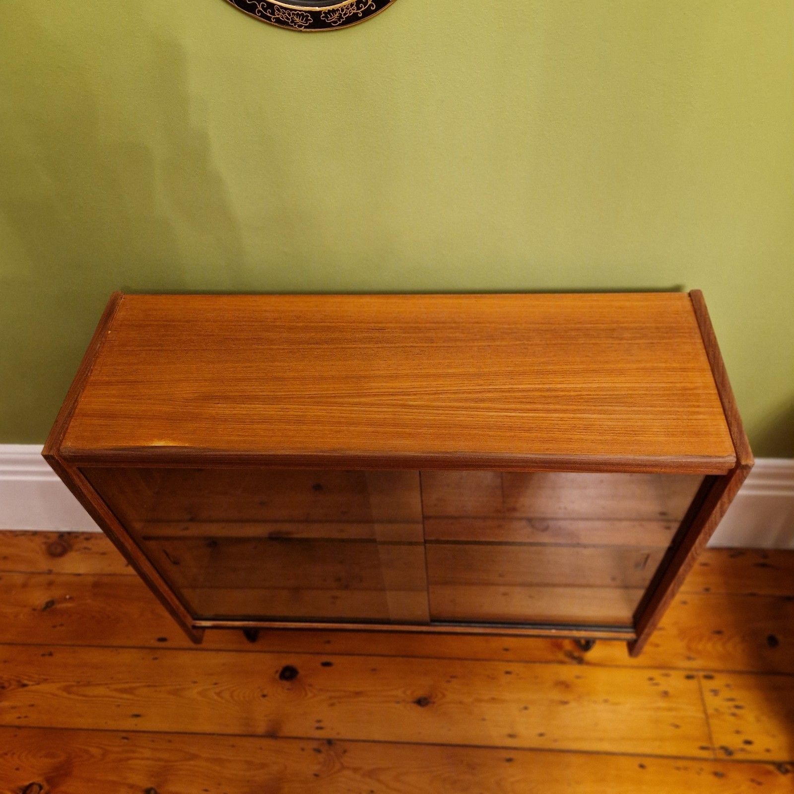 Retro Vintage Teak Mid Century Display Cabinet With Glass Sliding Doors. photo buy