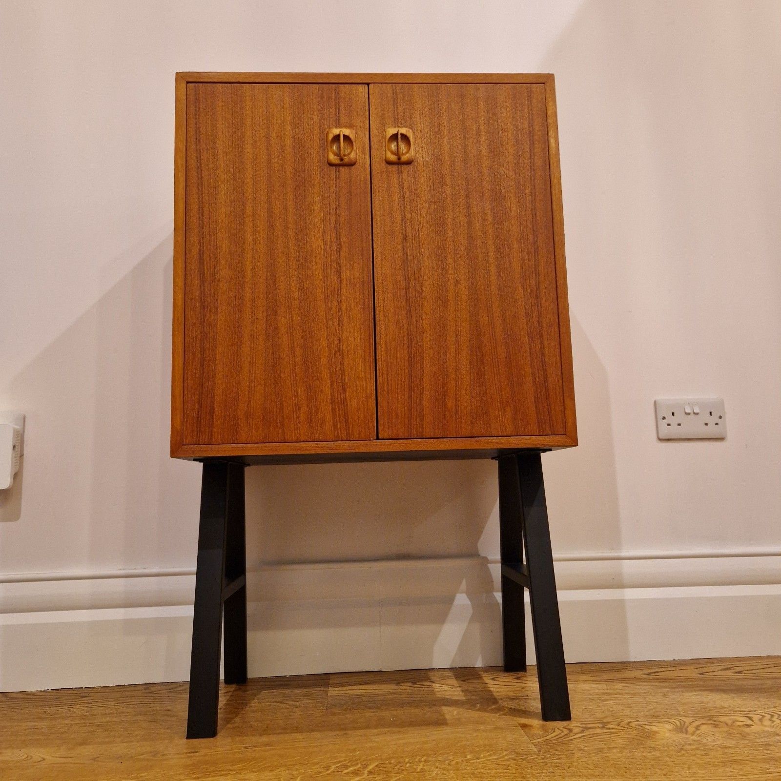photo for sale Mid Century Teak Cabinet On Legs | Scandinavian Style Vintage Storage Cupboard