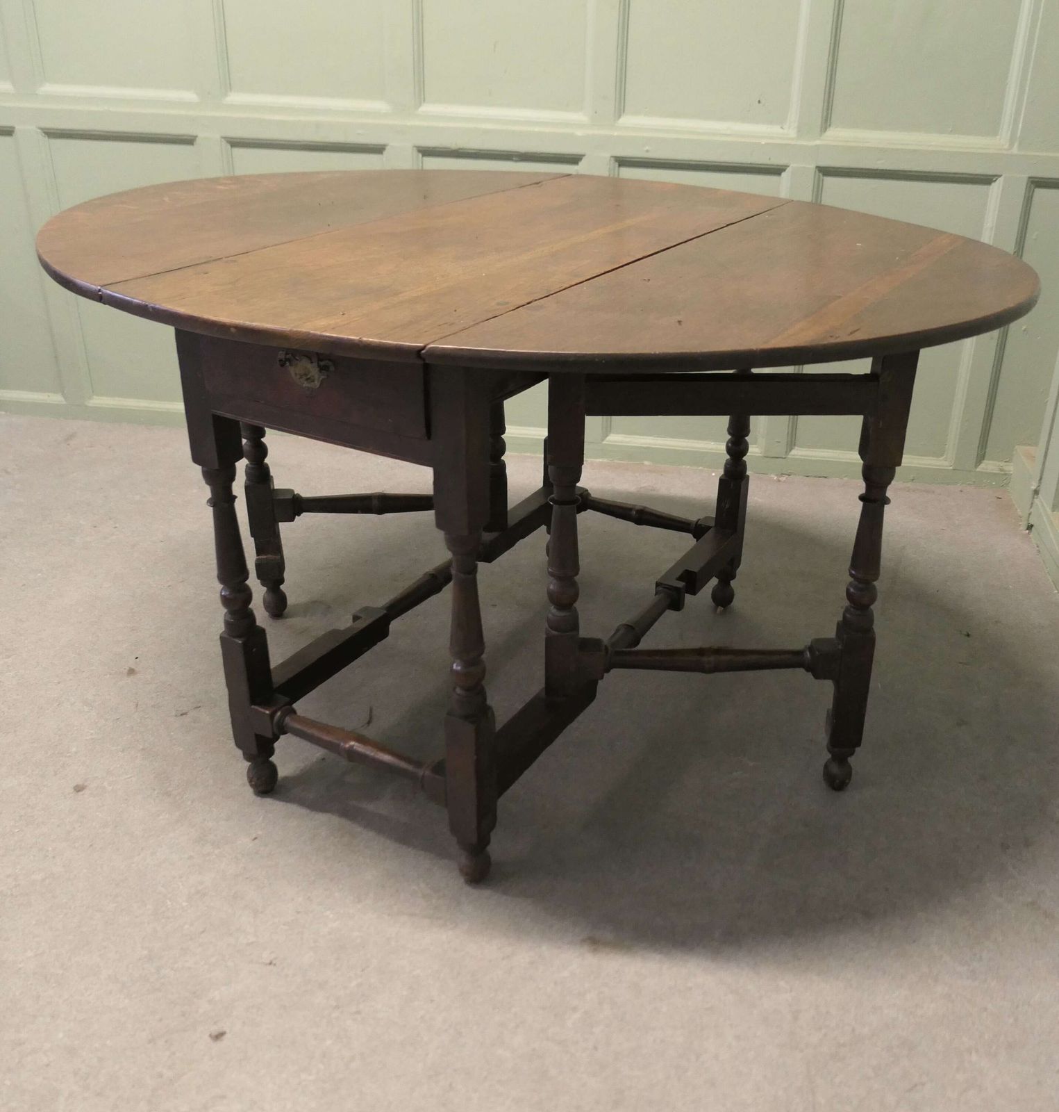 Georgian Oak Gate Leg Table With Drawer The Table Has A Solid Oak Top photo furniture