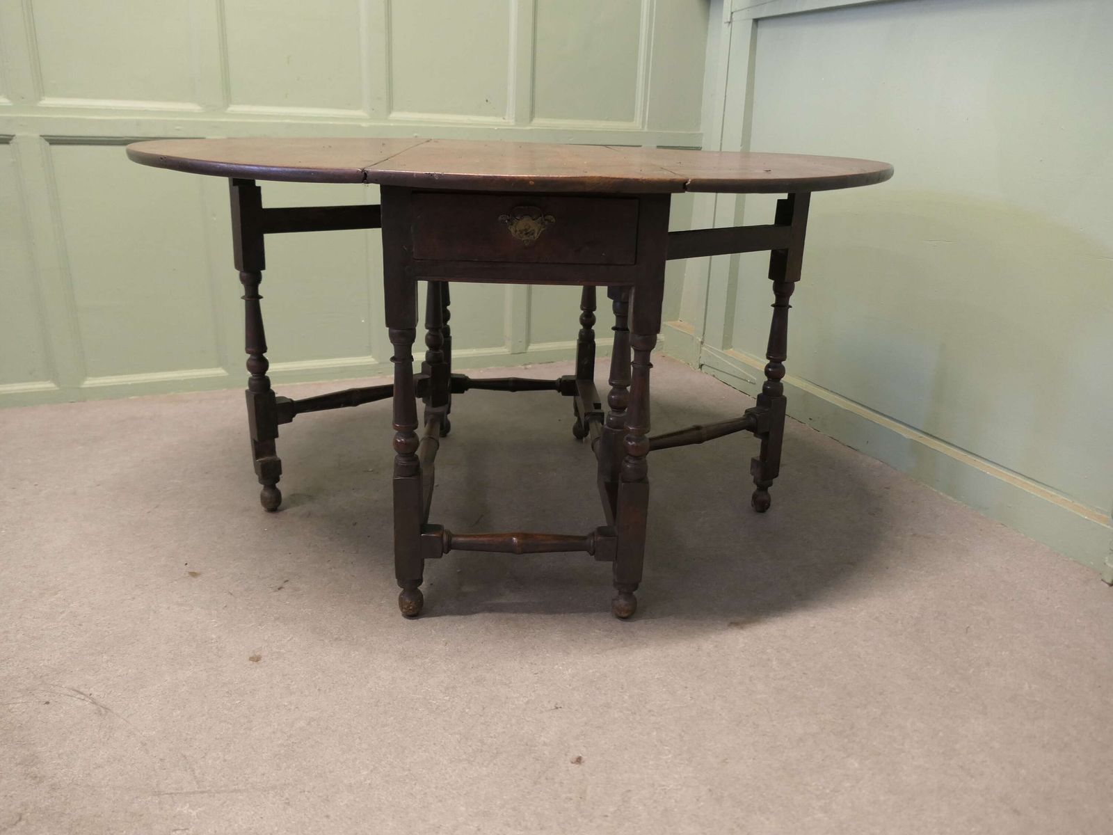 Georgian Oak Gate Leg Table With Drawer The Table Has A Solid Oak Top photo 720.0