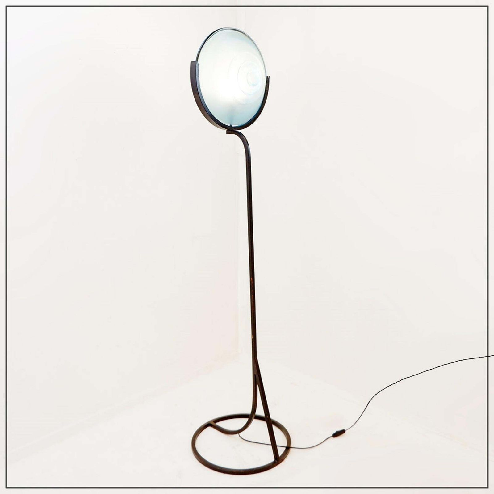 21st Century Industrial Floor Lamp In Metal And Sandblasted Glass photo vinterior