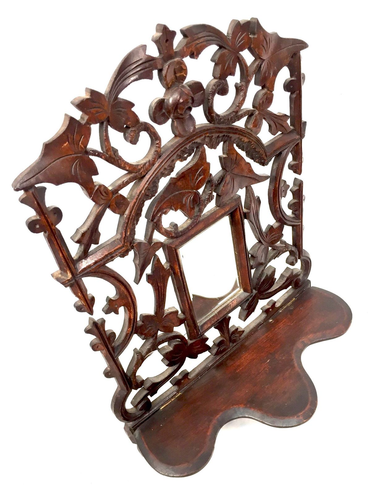photo furniture Antique Wall Hanging Carved Black Forest Folding Shelf Mirror Art Nouveau C.1900
