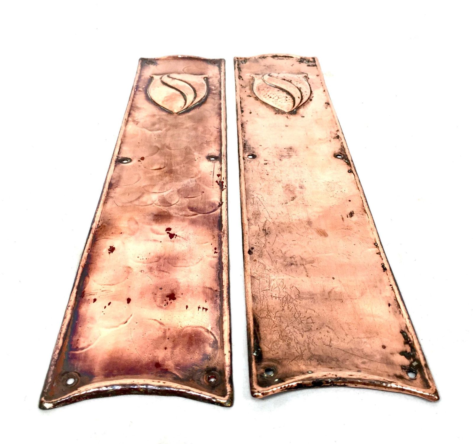 Antique Pair Of Door Push Plates Copper Metal / Door Salvage Reclaimed C.1920 photo Home Fixtures