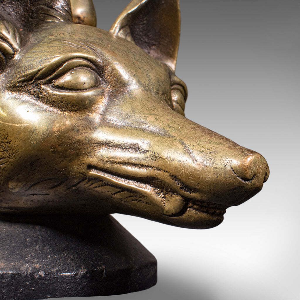 photo for sale Antique Fox Head Doorstop, English, Brass, Country House Door Keeper, Circa 1920