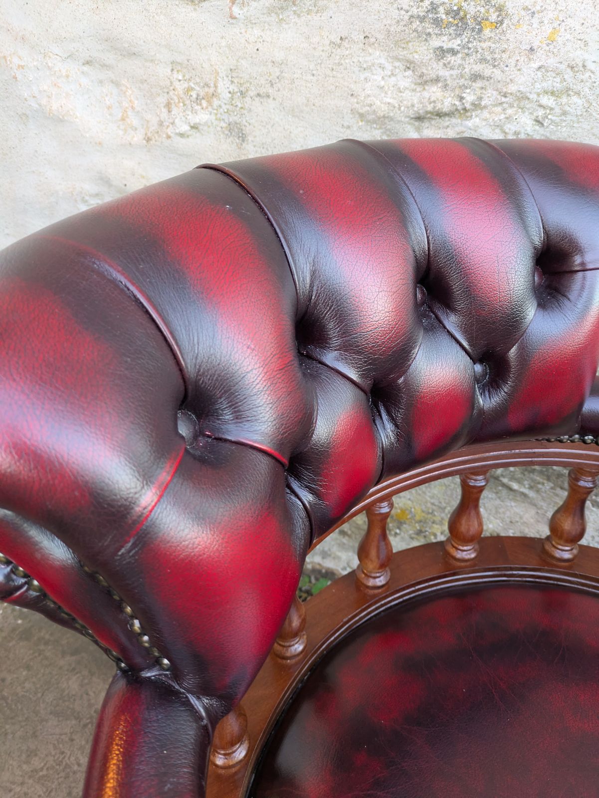 Vintage Red Leather Chesterfield Style Swivel Captains Chair photo for sale