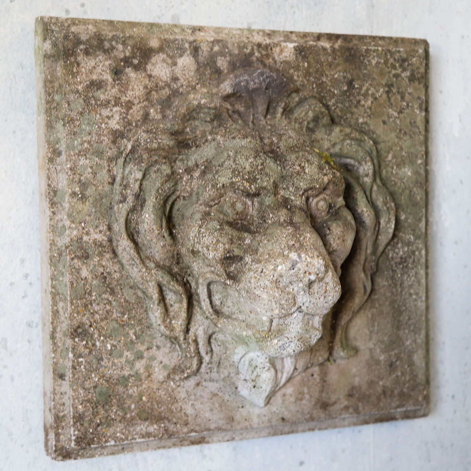 Pair Of Composite Stone Lion Masks With Weathered Patina, Classical Style, C.1960s photo buy