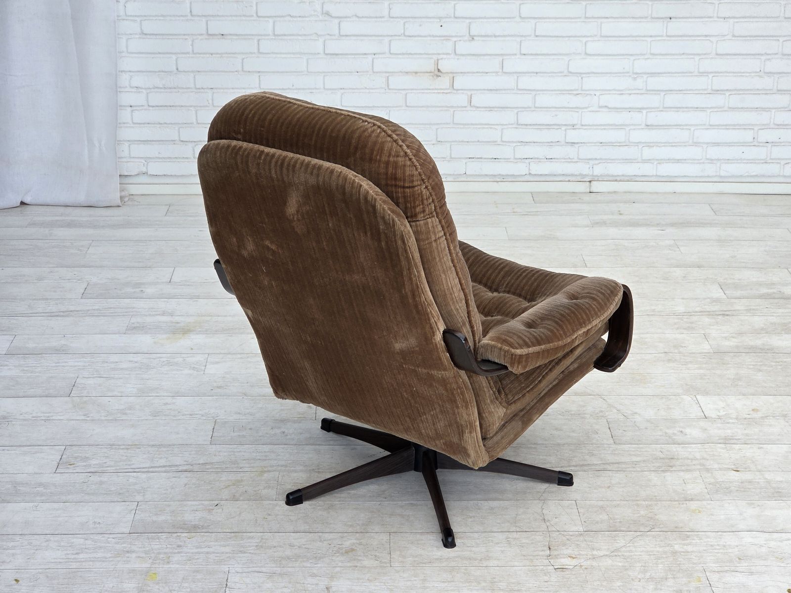 Furniture 1970s, Danish Swivel Armchair, Brown Furniture Corduroy. photo