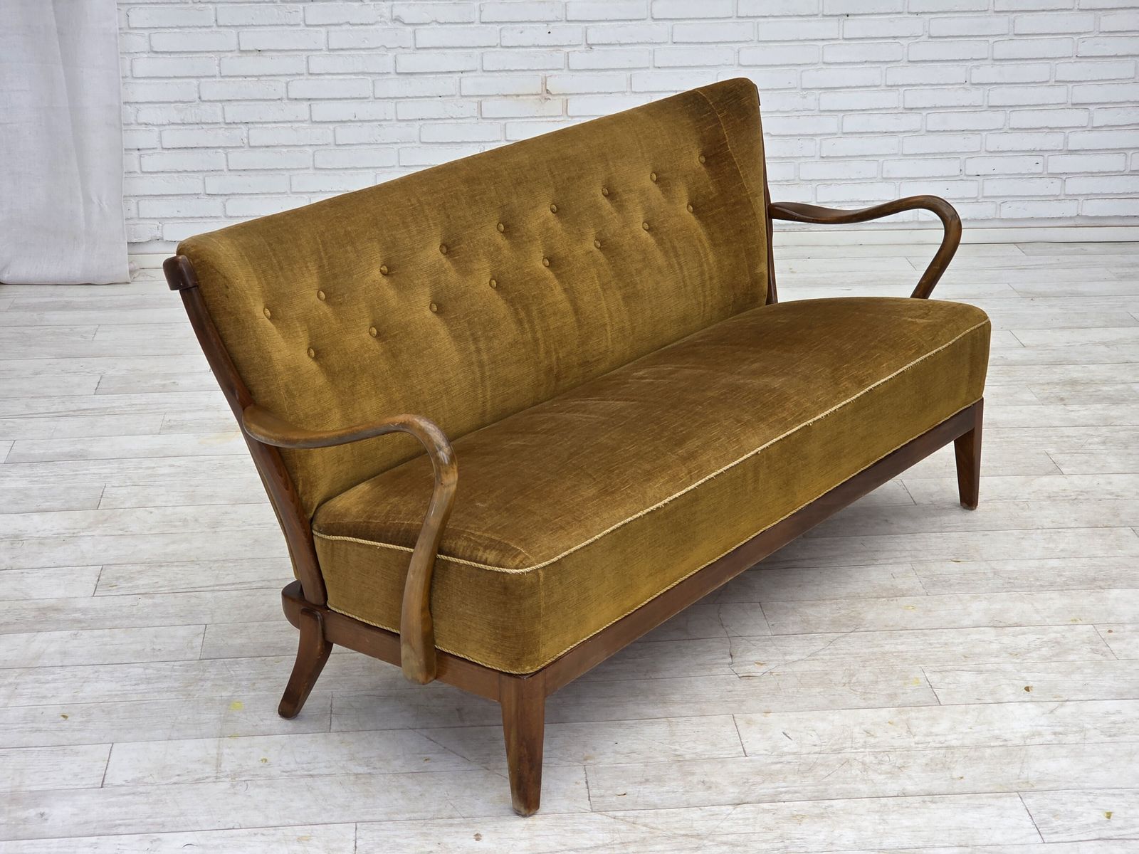 1960s, Danish Design By Alfred Christensen, 2 Seater Sofa, Green Furniture Velour. photo furniture