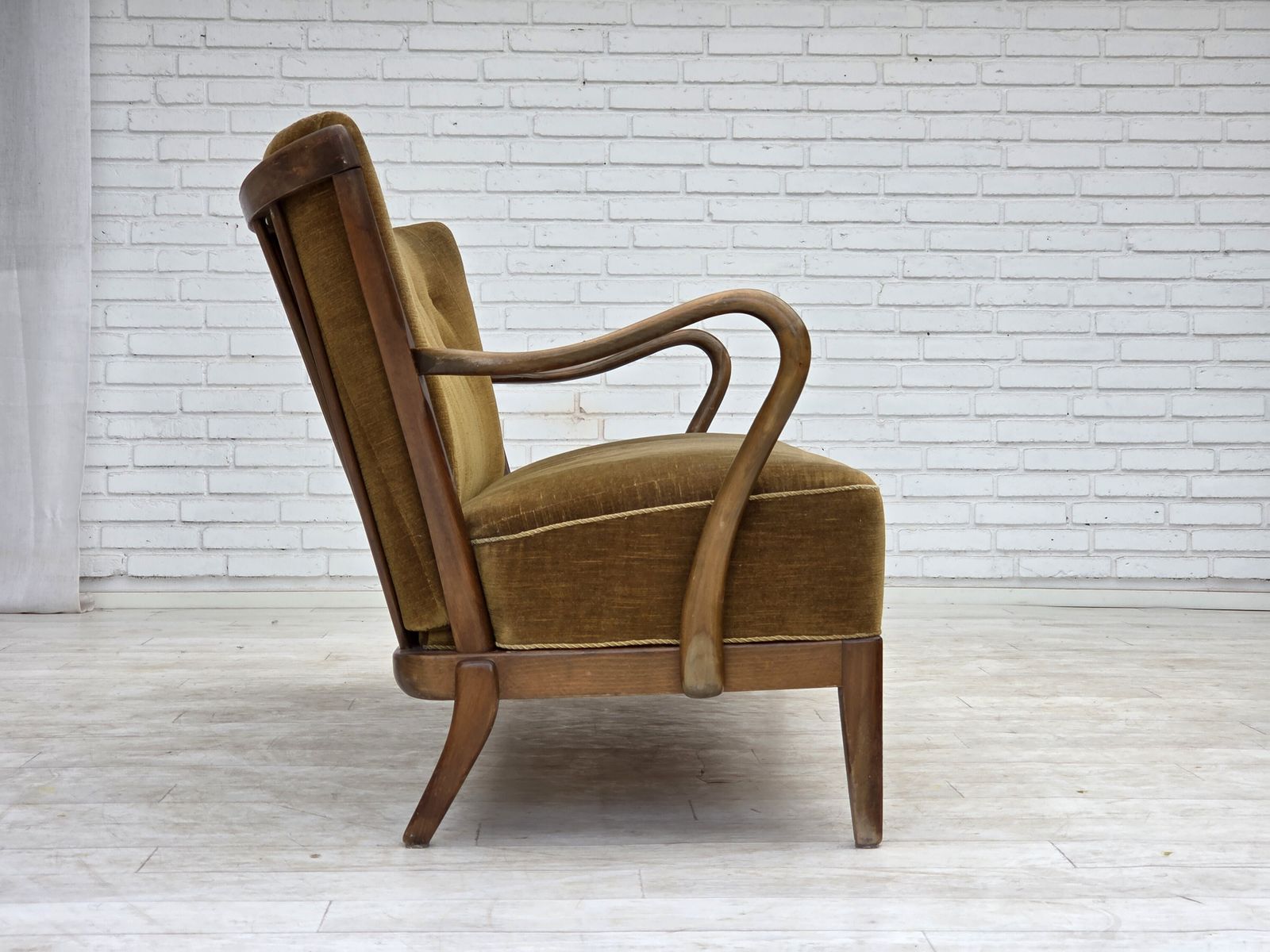 photo for sale 1960s, Danish Design By Alfred Christensen, 2 Seater Sofa, Green Furniture Velour.