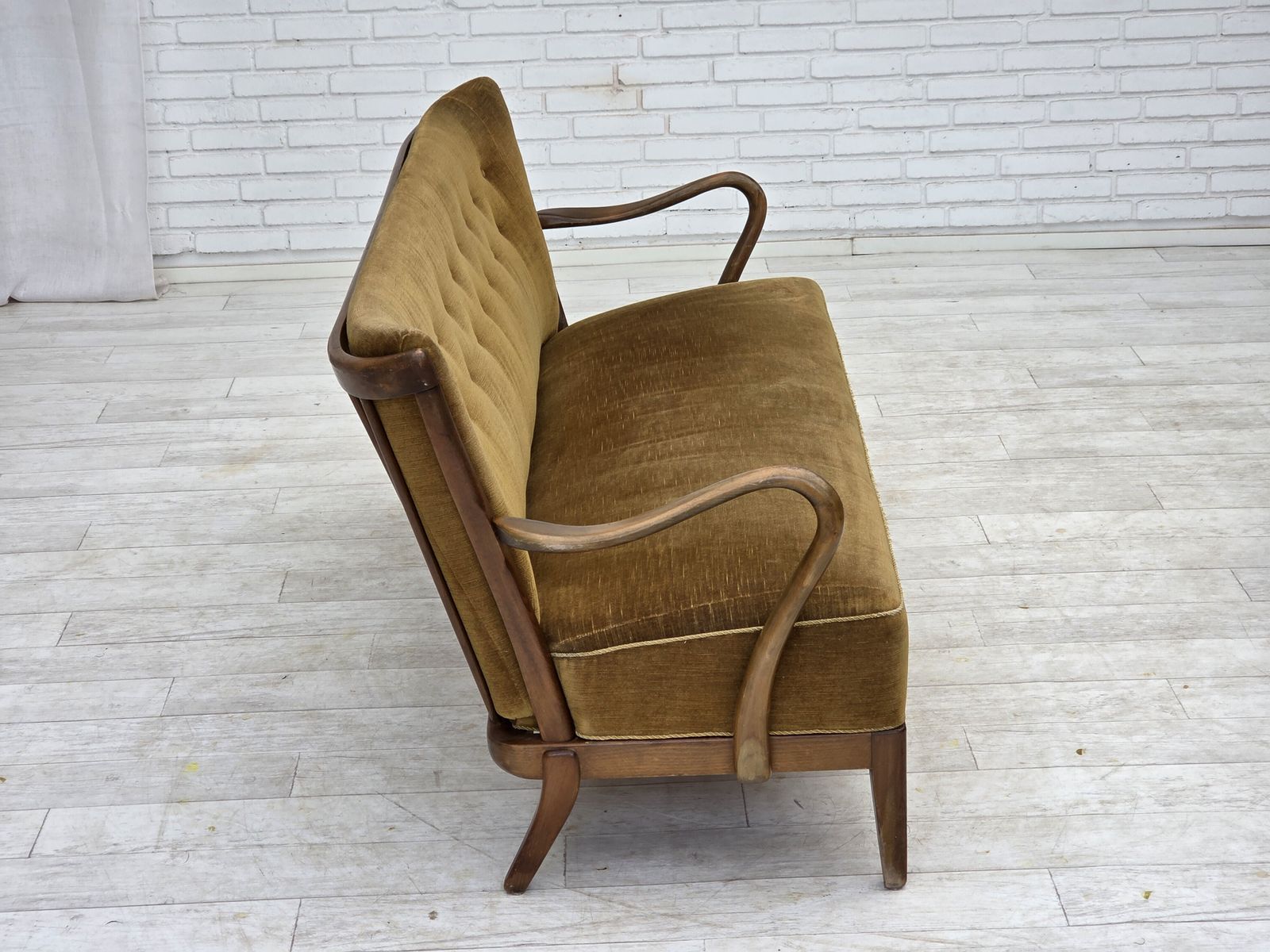 Furniture 1960s, Danish Design By Alfred Christensen, 2 Seater Sofa, Green Furniture Velour. photo