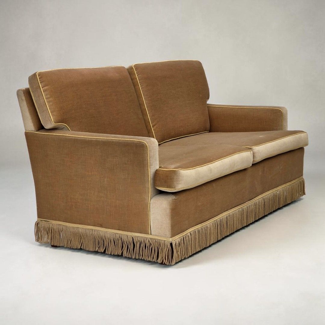 Deens 2 Zitsbank, Jaren 1970, Honinggeel Meubelvelours.