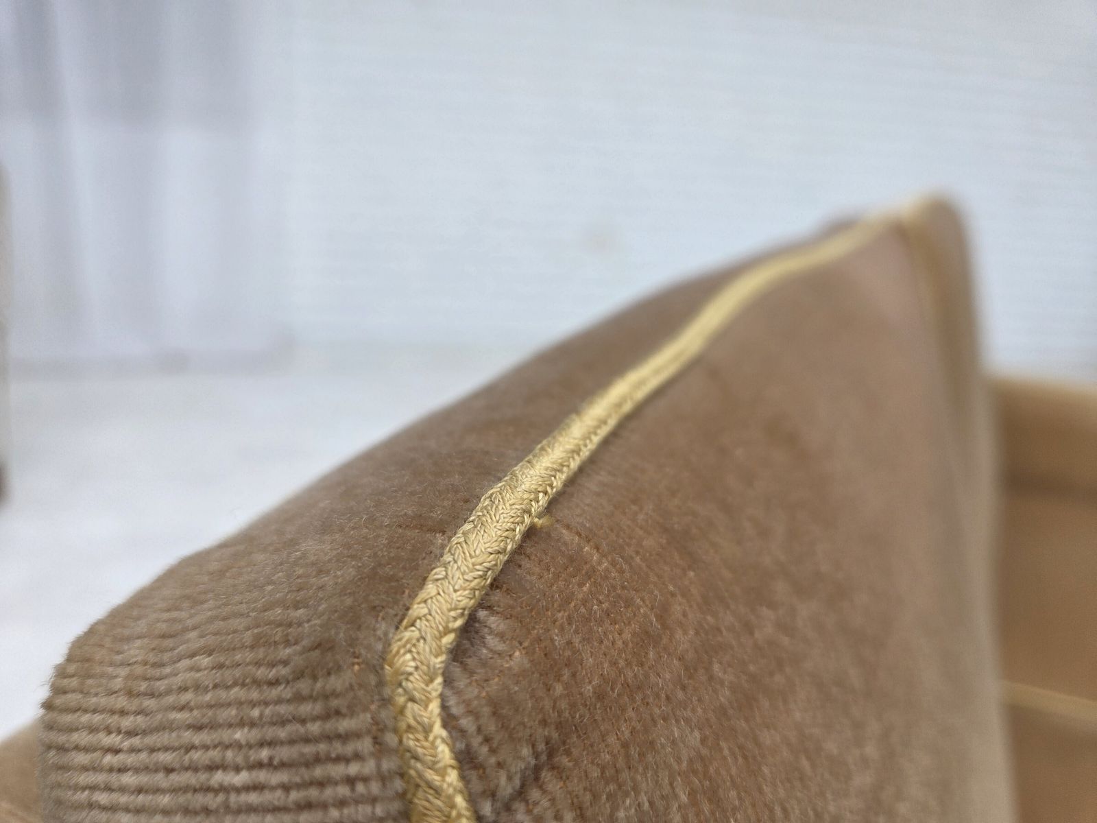 photo furniture 1970s, Danish 2 Seater Sofa, Honey Yellow Furniture Velour.